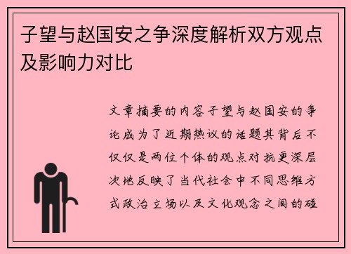子望与赵国安之争深度解析双方观点及影响力对比